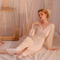 Ao Dai Sexy Nightdress Seduction ฝรั่งเศส Deep V ยาว Sleepdress Outside เปิด Net สีแดง เหมือนกัน Pure Desire บ้าน Wear ใหม่