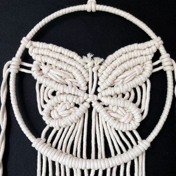 ของตกแต่งบ้านลายผีเสื้อปีกนางฟ้าโบฮีเมียน100-macrame-ที่ทำด้วยมือสำหรับตกแต่งขอเกี่ยวตกแต่งผนังฟรี