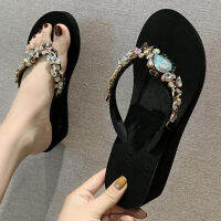 Bohemian Rhinestone Sandals Women Summer Non-Slip Clip Toe Flip Flops Casual Wedges Slippers Female Beach Shoes qq707