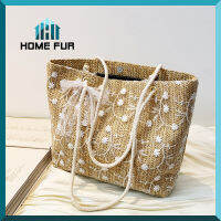 Home Fur シกระเป๋าผ้า กระเป๋าสะพาย กระเป๋าสานแฟชั่นตกแต่งลูกไม้สไตล์เกาหลี กระเป๋าเชือกถัก กระเป๋าถือ พกพาสะดวก❤