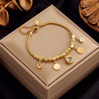 Stainless Steel Turquoise Gold Color Roman Number Zircon Bracelet For Women Fashion Light Luxury Design Girls Charm Bracelets Party Jewelry Gifts