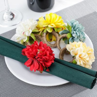 4pcs/pack Flower Napkin Ring Napkin Holder Dinner Table Decorations Wedding Valentines Banquet Lily Chrysanthemum Rings
