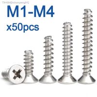 ◎♘ 50cs/Lot Self-tapping Screws Cross Recessed Countersunk Head 304 Stainless Steel M1.7 M2 M2.6 M3 M4 Flat Cap Phillips Screw