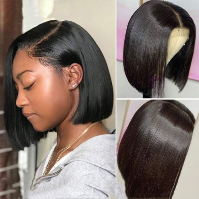 13x1 Side Part Bob Wigs Straight Human Hair Wigs For Black Women Brazilian Pre-Plucked Part Lace Wig Short Bob Wig 8-16 inch
