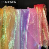 ✵ Two Tone Rainbow Crushed Crinkle Organza Voile Fabric Sheer Tulle Material for Wedding Costume Dress Decoration By the Meter