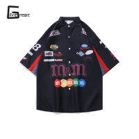 LIVE GREAT Men S Vintage Shirts Colorblock Style Racing Style Fashion Cute Prints Loose Short Sleeve Tops