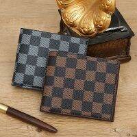 New Style Wallet Mens Texture Card Holder Exquisite PU Leather Short Checked Printed Fashionable 【AUG】