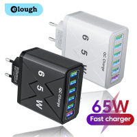 Elough ชาร์จเร็ว6พอร์ต65วัตต์เครื่องชาร์จ USB ชาร์จเร็วอะแดปเตอร์ไฟสำหรับโทรศัพท์3.0เครื่องชาร์จติดผนังสำหรับ Samsung Oneplus Xiaomi