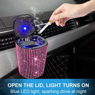 Bling รถที่เขี่ย Air Outlet Ashtray Auto Car Ashtray พร้อมฝาปิด Blue LED Light Indicator eless Ash สำหรับผู้หญิง Car