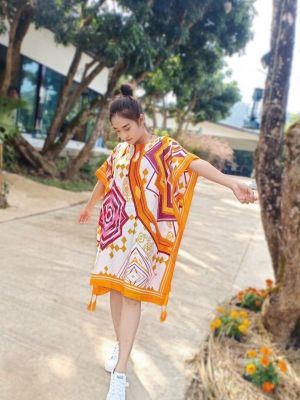เดรสสาวอวบ แฟชั่นโบฮีเมียนสุดฮิต มินิเดรสโบฮีเมียน งานผ้าปริ้น แฟชั่นสาวอวบ (D96-C-V)Maeying Kasalong