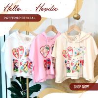 PATTERN.P B017 : Hoodie Crop Top เสื้อยืดฮู้ดทรงครอปงานเกาหลีพรีเมียม ผ้าสำลีเนื้อบาง สกรีน Love Collection