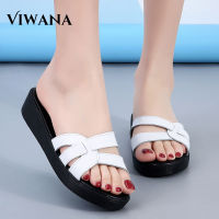 VIWANA Flat Slippers Korean Leather Shoes Outdoor Wedge Beach Sandals Slides Fashion