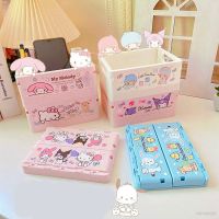 Peh1 กล่องพลาสติกเก็บเครื่องสําอาง ลายการ์ตูน Sanrio Melody Kuromi Doraemon Snoopy พับได้ สําหรับตกแต่งโต๊ะ ห้องนั่งเล่น