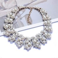 1pcs European and American exaggerated short fake collar pearl necklace high-end fashion retro ZA jewelry flower thick necklace