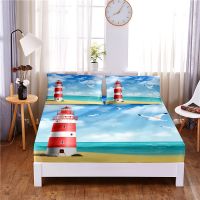 Lighthouse Digital Printed 3pc Polyester Fitted Sheet Mattress Cover Four Corners with Elastic Band Bed Sheet Pillowcases