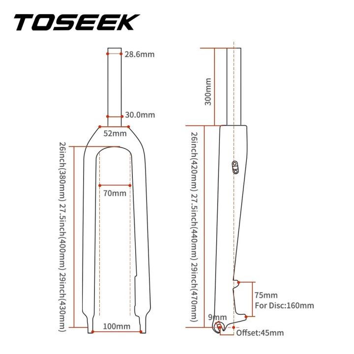 ตะเกียบจักรยานเสือภูเขา-toseek-คาร์บอนแบบเต็มไฟเบอร์-ตะเกียบหน้า-mtb-สำหรับจักรยานเสือภูเขาขนาด26-27-5-29นิ้ว160มม