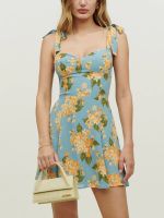 【HOT】┋✣☞ Dresses 2023 Neck Sleeveless Tie Floral Print Woman Vacation Beach Sundress