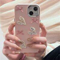 BGF เคสโบว์สีชมพูเลเซอร์3D น่ารักสไตล์เกาหลีสำหรับ iPhone 14 13 11 X XR เลนส์ชุบปกอ่อน