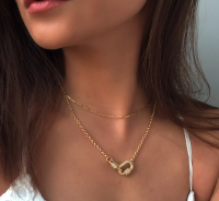 สร้อยคอวงกลมคู่สีทอง Gold Color Double Circle  Necklaces. Micro Paving CZ Stone Necklaces for Women.  Minimalist Necklace. Hot Jewelry