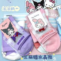 【hot sale】♘ D19 Sanrio Breathable Crystal Socks Kuromi Cute Summer Silk Female Melody Thin Mid-Tube