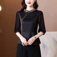 2023 Chinese traditional hanfu blouse women  oriental style improved disc buckle cheongsam skirt female summer elegant blouse Haberdashery