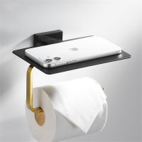 Tuqiu Toilet Paper Holder Black and Gold Tissue Paper Holder ss Rose Gold Paper Roll Holder With Phone Storage Shelf