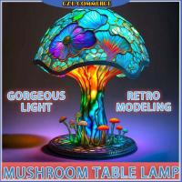 Fashion Flower Mushroom Table Lamps Stained Resin Plant Series Lamp USB