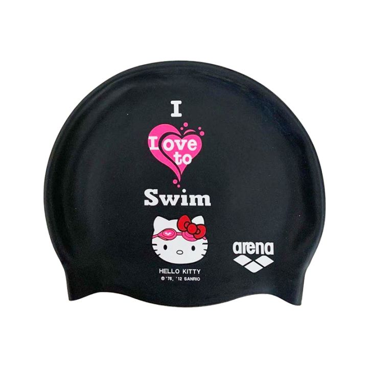 หมวกว่ายน้ำพิมพ์ลายการ์ตูนหมวกว่ายน้ำสำหรับผู้หญิงหมวกว่ายน้ำซิลิโคนลูกแมว-kt-น่ารักส่วนหัวใส่สบายเครื่องป้องกันหูบุคลิก