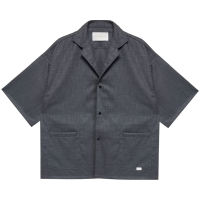 Headboyy - Oversized Shirt Lapel Collar - เชิ้ตโอเวอร์ไซส์ - Black/Grey