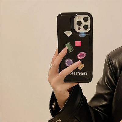 เคสโทรศัพท์อัญมณีสีสันสดใสสำหรับ iPhone13Pro / 14Promax เคสซิลิโคนสีดำสำหรับ iPhone11 / 12Pro เคสโทรศัพท์ Jelly IMD สำหรับ iPhone11Promax