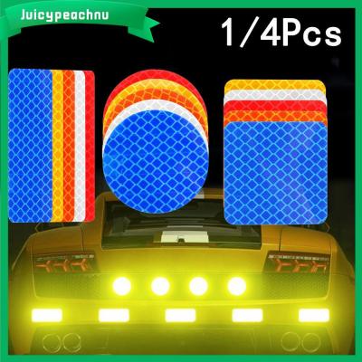 JUICYPEACHNU เทปสะท้อนแสงสำหรับประตูรถยนต์,สีแดง/สีฟ้า/สีส้ม/สีขาว/สีเหลืองสี่เหลี่ยม/สี่เหลี่ยม/ทรงกลมแถบสะท้อนแสงรถยนต์1/4ชิ้น