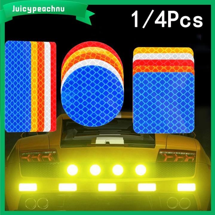 juicypeachnu-เทปสะท้อนแสงสำหรับประตูรถยนต์-สีแดง-สีฟ้า-สีส้ม-สีขาว-สีเหลืองสี่เหลี่ยม-สี่เหลี่ยม-ทรงกลมแถบสะท้อนแสงรถยนต์1-4ชิ้น