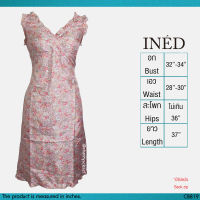 USED Ined - Glossy Pink Floral Frill Dress | เดรสยาวสีชมพู สีครีม เดรสทรงเอ ลายดอก แขนกุด คอวี ระบาย วินเทจ ทำงาน แท้ มือสอง