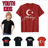 2023 new100 Cotton Youth Kids T��rkiye Turkey Turkish Flag Patriotic Pride T-Shirt For Children T Shirt Tops Boy Girl Tee