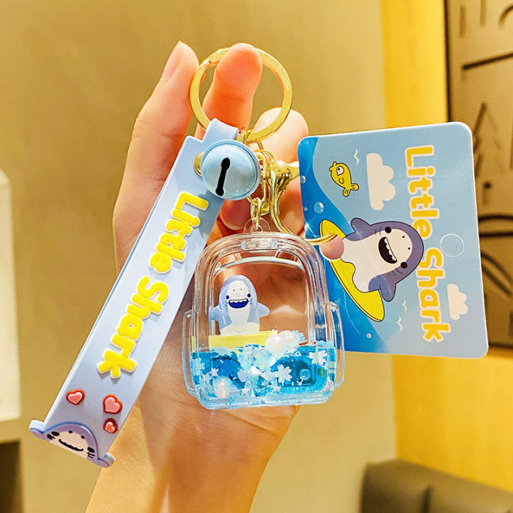 cute-cartoon-skateboard-shark-floating-bottle-keychain-creative-car-bag-pendant-couple-gift