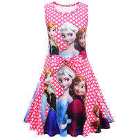 Frozens Anna Elsa GirlsแขนกุดจีบA-Line 80265เสื้อผ้าเด็กฤดูร้อนแฟชั่นชุดสวิงแบบสบายๆ