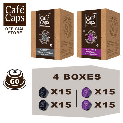 Cafecaps - Coffee Nescafe Dolce Gusto MIX Compatible capsules of Ristretto (2 Box X15 แคปซูล) &amp; Doi Chang (2 X15 แคปซูล) รวม 60 แคปซูล - แคปซูลกาแฟที่ กาแฟสไตล์อิตาเลียนทั่วไป ส่วนผสมของโรบัสต้าและอาราบิก้า แคปซูลกาแฟใช้ไ
