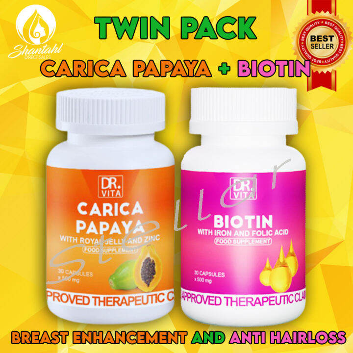 TWIN PACK OF DR. VITA CARICA PAPAYA and ORIGINAL DR.VITA WOMEN BIOTIN