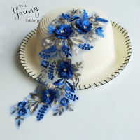 สีฟ้า 3D ลูกไม้ดอกไม้อุปกรณ์เย็บผ้า DIY ชุดแต่งงานทำวัสดุการออกแบบเสื้อผ้าตกแต่งลูกไม้คอปกการใช้งาน-hjgytyuuiytt