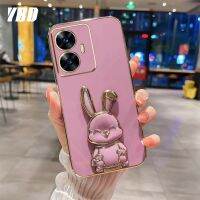 YBDเคสโทรศัพท์ใหม่สไตล์เข้ากันได้สำหรับ OPPO Realme C55 Realme 10 4G Realme 10Pro 10 Pro Plus 5G เคสการ์ตูนน่ารัก3Dลายกระต่ายยิ้มกรอบนุ่มขาตั้งพับได้