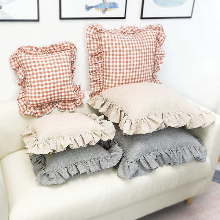 bluered-checkered-pillows-cotton-ruffled-sofa-cushion-nordic-modern-simple-comfortable-fabric-texture-pink-bedroom-cushion