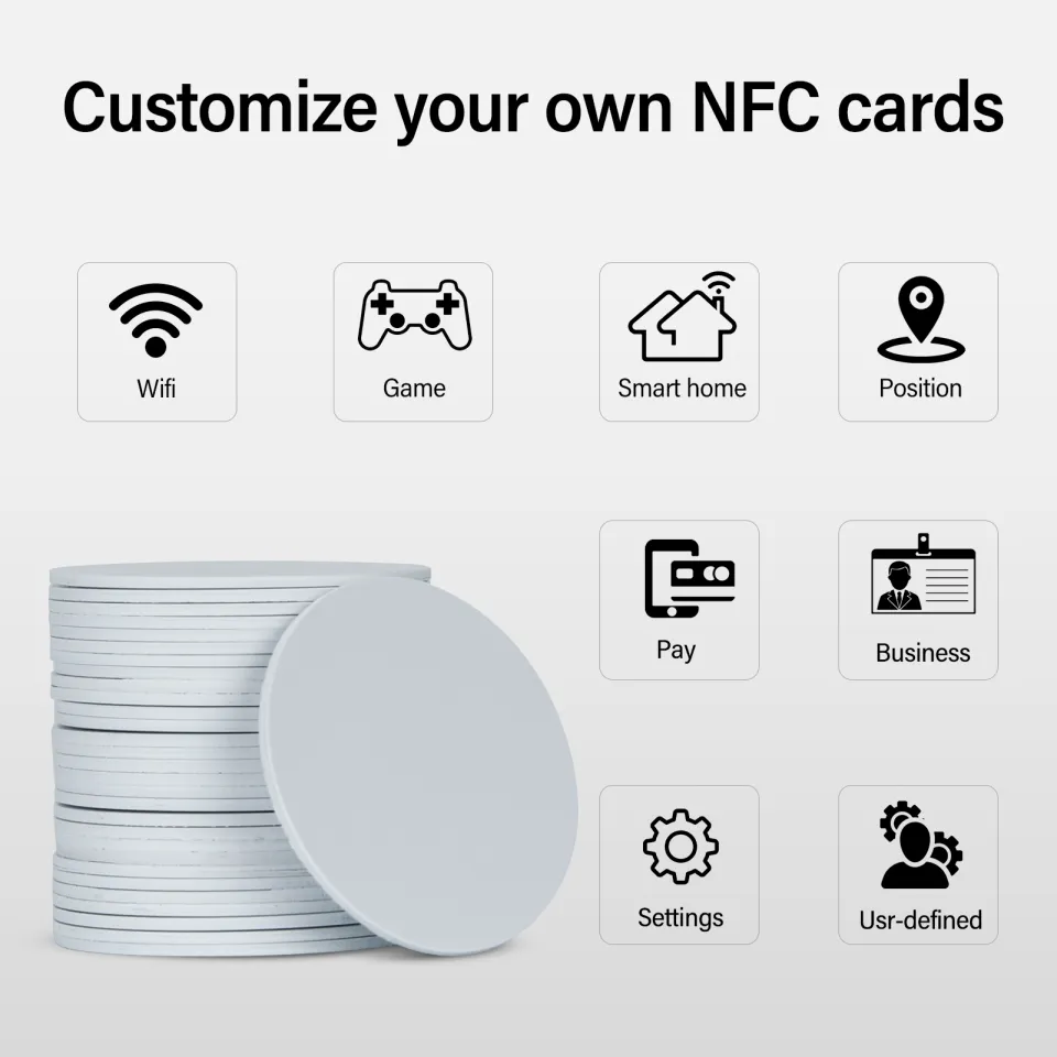50 PCS NFC Tags NTAG215 NFC Round Cards, 25mm (1 inch) 504 Bytes Memory  Blank PVC Coin NFC Cards, Compatible with TagMo Amiibo and All NFC Enabled