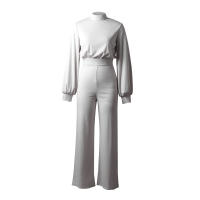 2020 Winter Office Lady Work Women Jumpsuits Female Casual Solid White Long Lantern Sleeve Slim Jumpsuit Womens Fashion Rompers