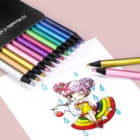 12pc Count Metallic Colored Pencils Non-Toxic Art Stationery Drawing Sketching Pencil Set Pre-Sharpened Black Wooden Pen Handle