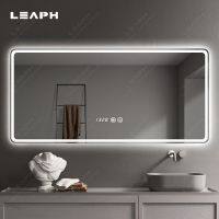 LEAPH สมาร์ทกระจกห้องน้ำ กระจกledห้องน้ำ กระจกห้องน้ำ HD กระจกแต่งหน้า LED Makeup Mirror 900*700mm แสดงเวลาและอุณหภูมิ กระจกไฟห้องน้ำอัจฉริยะ จอสัมผัส การกำจัดไอน้ำอย่างรวดเร็วด้วยปุ่ม