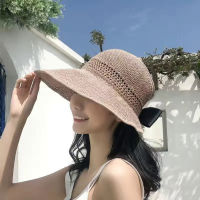 Women Wide Brim Hat Hollow Breathable Foldable Straw Hats Summer Cap with Bowknot for Women Girls Adjustable Size