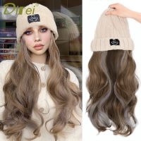 Synthetic Hat Wig Beanies Hat With Hair Wigs For Women Long Wavy Hair Warm Soft Ski Knitted Autumn Winter Cap Heat Resistant Fi