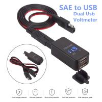 12V-24V 2.1A SAE สาย USB คู่อะแดปเตอร์ซ็อกเก็ตไฟฟ้ากันน้ำสมาร์ทโฟนแท็บเล็ตที่ชาร์จ GPS โวลต์มิเตอร์สำหรับเรือรถมอเตอร์ไซค์รถจักรยานยนต์