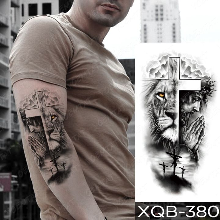 yf-5pcs-waterproof-temporary-tattoo-sticker-praying-cross-lion-tiger-wolf-wild-animal-women-men-arm-fake-sleeve-tattoos