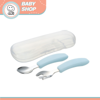 Richell ช้อนฝึกทานอาหารสแตนเลส T.L.I Stainless Easy-Grip Spoon&amp;Fork With Case